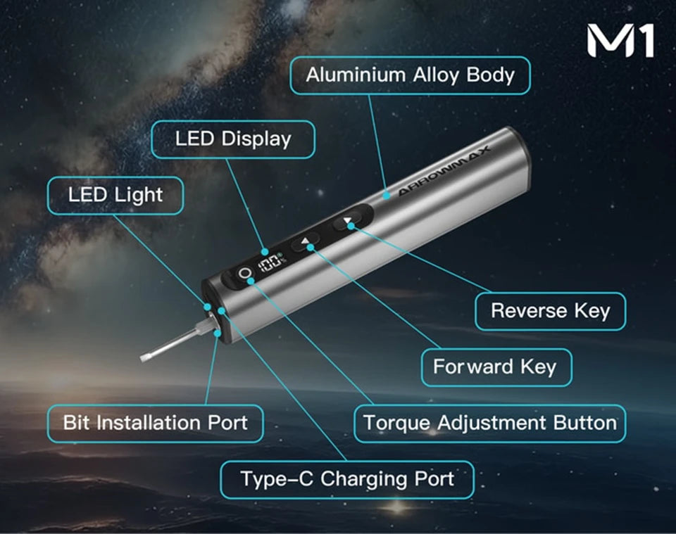 Arrow max m1 elektrische schrauben dreher set präzise magnetische bits 5-gang einstellbares drehmoment wiederauf ladbarer schnur loser schrauben dreher neu