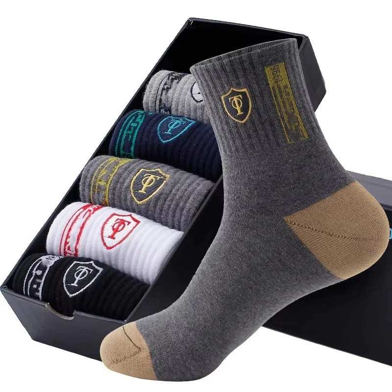 5Pairs Breathable Cotton Sports Stockings Men Bamboo Fiber Autumn and Winter Men Socks Sweat Absorption Deodorant Business Sox.