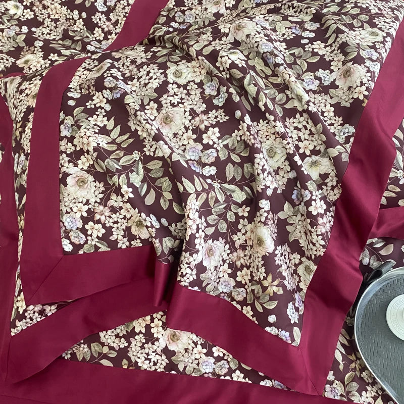 Floral Print 600TC Egyptian Cotton Bedding Queen King Comforter Cover Soft Duvet Cover Set Flat/Fitted Bed Sheet Pillowcases.