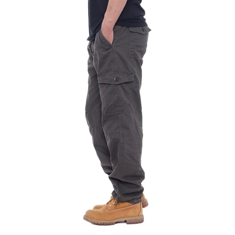 2025 Men's Casual Elastic Waist Plus Size Cargo Pants Multiple Pockets Loose Fit Trousers For Construction Site.