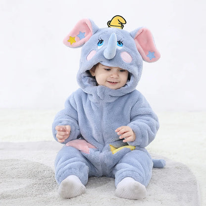 Kigurumis Schöne Elefanten Neugeborenen Baby Kleidung Body Winter Flanell Jungen Mädchen Strampler Warme Cosplay Kostüm Outfit Mit Kapuze.