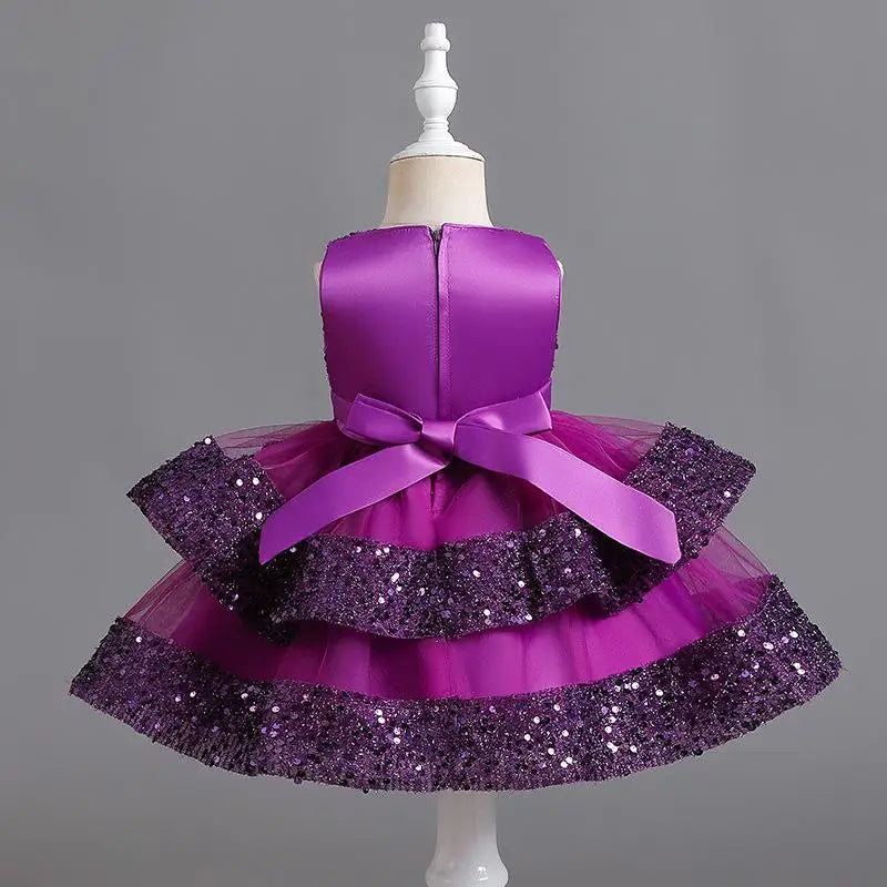 Sommer Neue Perlen Fliege Pailletten Mesh Kinder Ärmelloses Abendkleid Schule Abschlussfeier Multi Layered Kleid