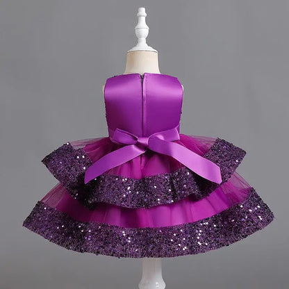 Sommer Neue Perlen Fliege Pailletten Mesh Kinder Ärmelloses Abendkleid Schule Abschlussfeier Multi Layered Kleid