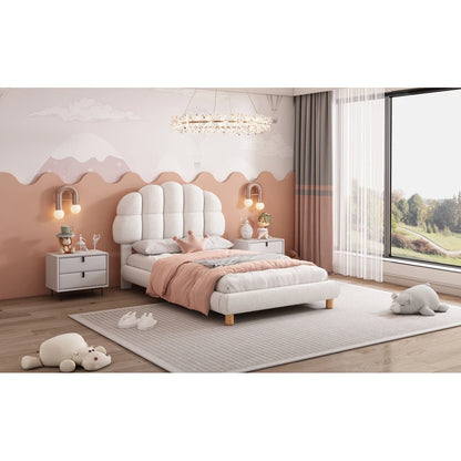 Modernes 90x200cm Einzelbett, Kinderbett, Jugendbett, Polsterbett, Holzgittergrill, Fleeceimitation, Weiß und Rosa