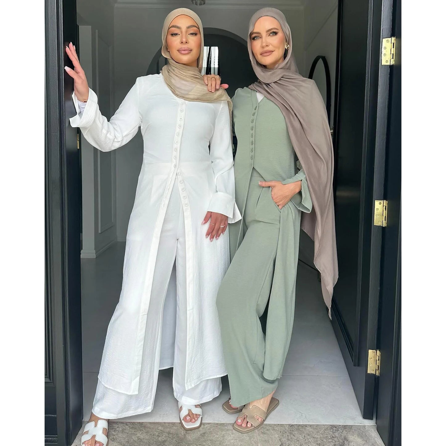 Muslim Abaya Two Piece Muslim Set for Woman Ramadan Dress Islamic.