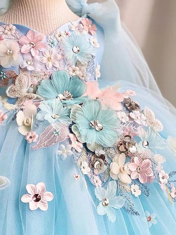 Luxuriöses und elegantes Schmetterlingsmädchen-Prinzessinnenkleid für 0–6 Jahre, formelle Jubiläumsfeier, flauschiges Kleid, Modellkunst, Aufführung