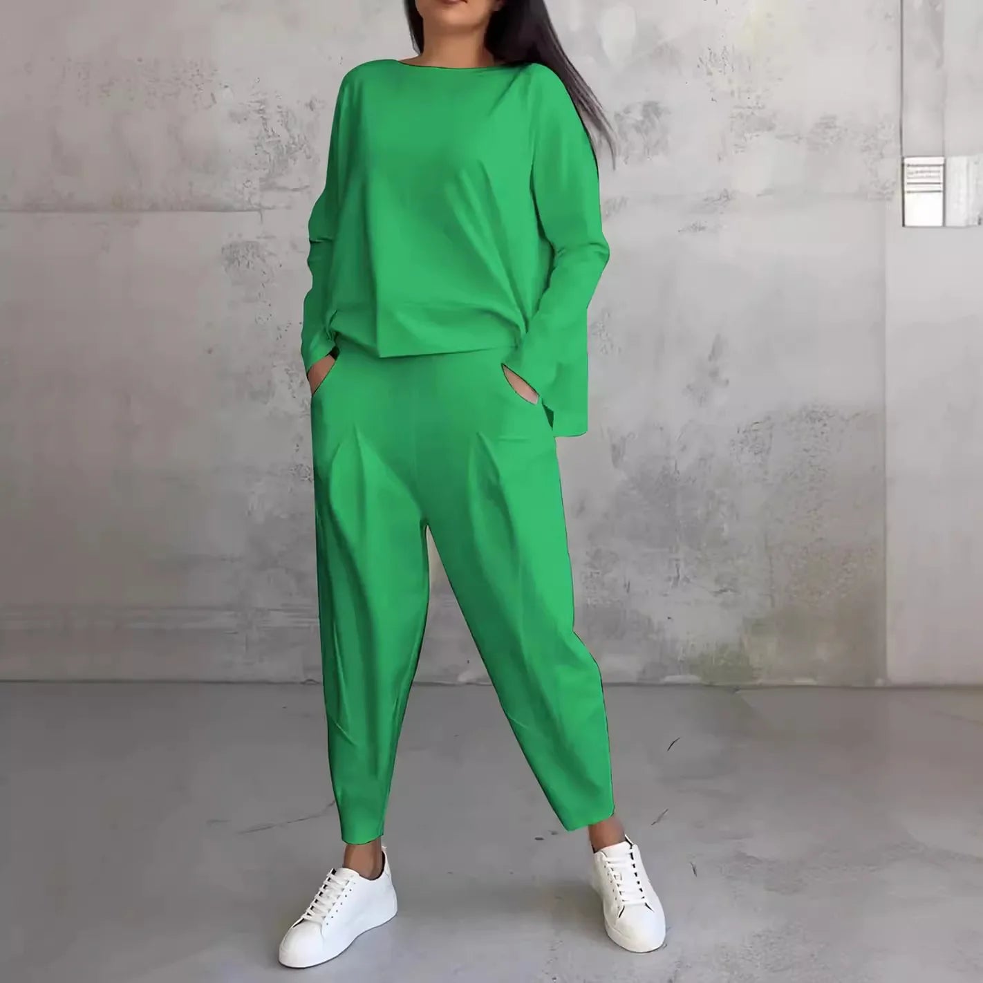 Women Sporty Two Piece Pant Sets Solid Harem Pants High Street Full Sleeve Round Neck Tops Sweatshirt Casual Irregular.