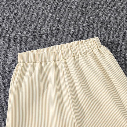 Spring Hot Sale Kids Outfit 4-12 Years Girls Striped Long Sleeve Chemise + Casual Loose Straight Leg Pants Shirt Suit 2Pcs Set