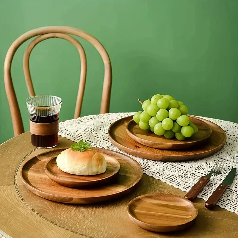 Round Wooden Decorative Serving Tray for Coffee Table and Home Decor, Round Wood Tray for Table Centerpiece, Small Candle Tray.