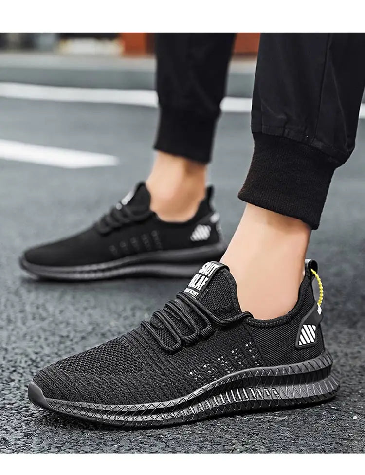 Men's sneakers lace-up flying woven through casual shoes vulcanized lightweight flat comfortable running shoes plus size 48.
