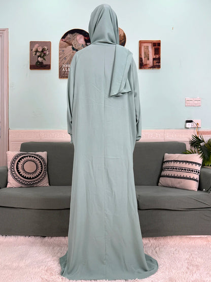 Muslim Abaya Ramadan 2025 For Women Pure Cotton Loose Prayer Femme Robe Elastic Cuffs African Dress With Connected Hijabs Scarf