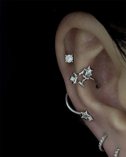 1PCS Star Surround Planet Spiral 316L Stainless Steel Ear Bone Nail for Women New Fashion Silver Color Earrings Accessories.