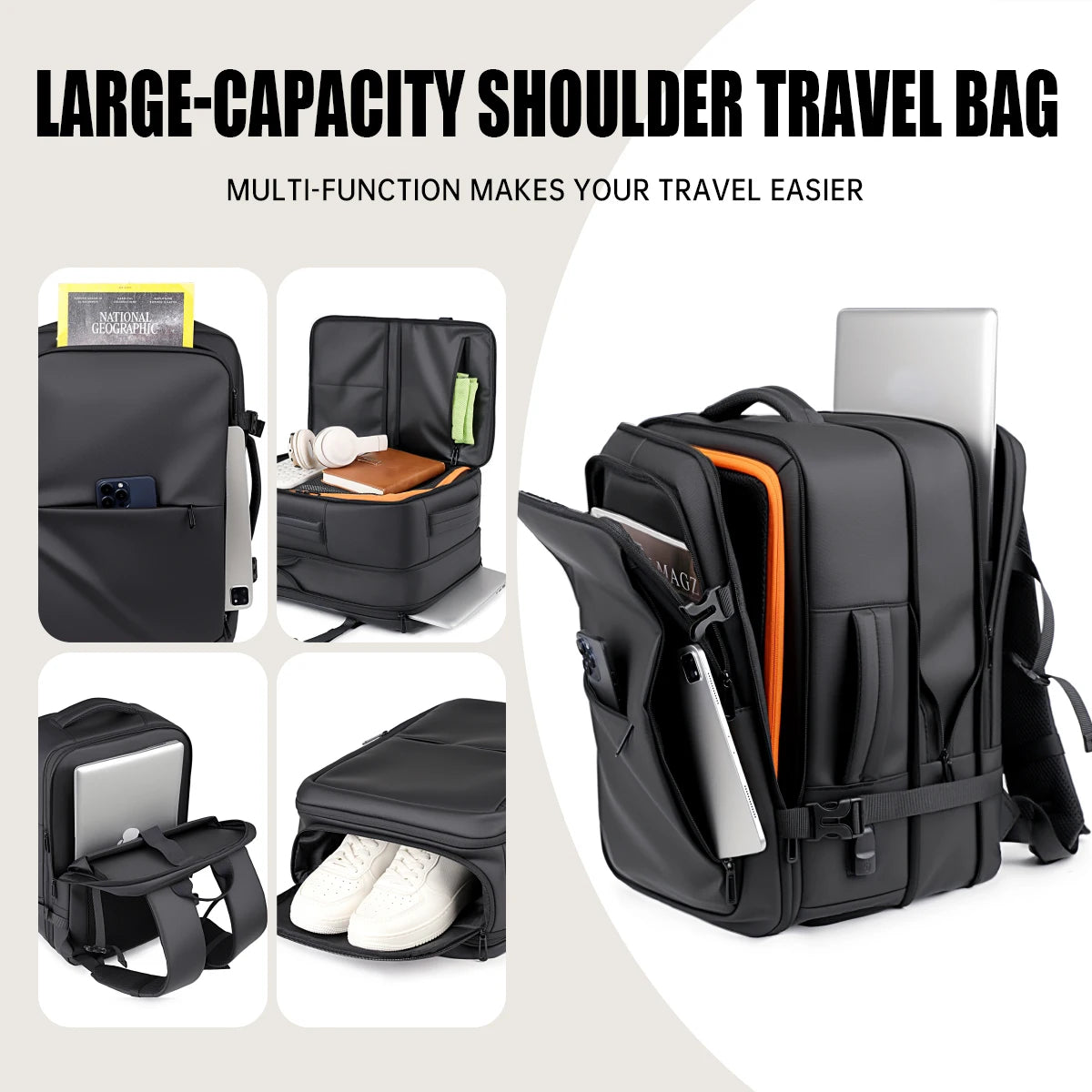 Urban Commuting Herren-Business-Rucksack mit großem Fassungsvermögen, wasserdicht, für Reisen, Boarding, Laptop, Geschäftsreise, Rucksack für Damen, erweiterbar, Familienreisen.