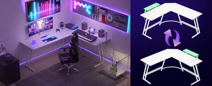 L-Form Gaming-Schreibtisch mit Monitorständer, großer PC-Computertisch für Gamer, Eckschreibtisch, Kohlefase