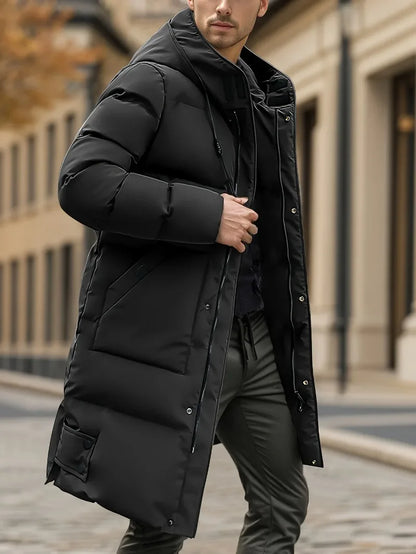 Men'S Heavyweight Winter Coat Windproof Cold Weather Jacket with Full-Length Zipper, Hooded Long Formality, Large Front Pockets.