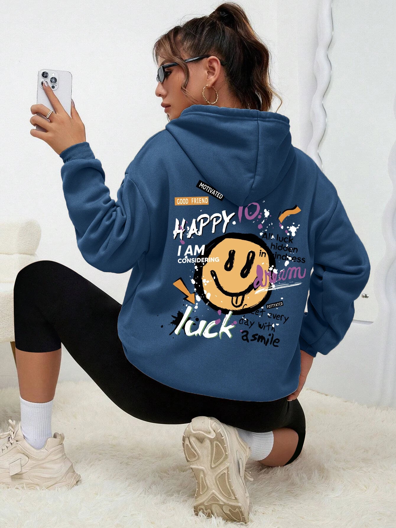 Interesting Graffiti Printing Women Hoodie Fashion Street Hoody Casual Versatile Sweatshirt Autumn Fleece S-Xxl Female Clothing
