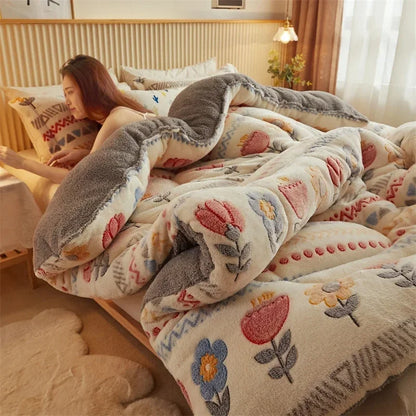 Winter Thicken Blanket Quilt Lamb Wool Double Layer Thick Warm Blanket 150/180/200 Comforter Throw Blankets for Beds Bedding 이불.