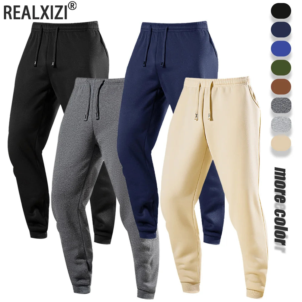 Men's Casual Sweatpants Autumn Winter Fleece Sports Pants Daily Unisex Fashion Trousers Solid Color Gym Workout Long Pants.