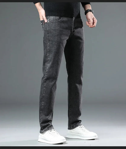 Slim Fit Casual Men's Jeans Youth Straight Leg Regular Business Elastic Long Trousers Autumn New Arrival from Mainland China.