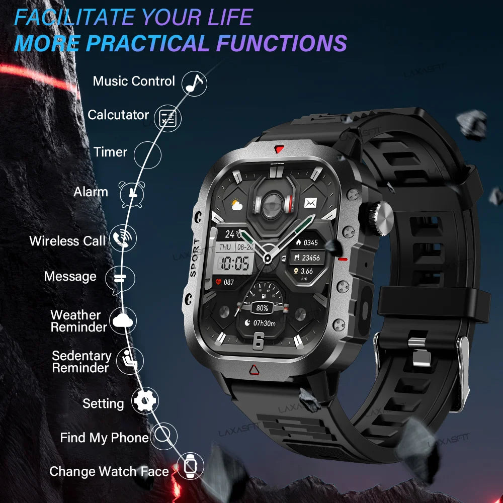 KESHUYOU Outdoor Sports Smart Watch 2.01 inch HD Screen LED Flashlight Bluetooth Talking Smart Watch for Men Women Holiday Gifts.