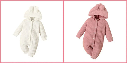 0-18 Monate Neugeborenes Baby Mädchen Bodysuit einfarbig Hoodie Langarm Stram pler Herbst & Winter warme Overall Kleidung für Baby