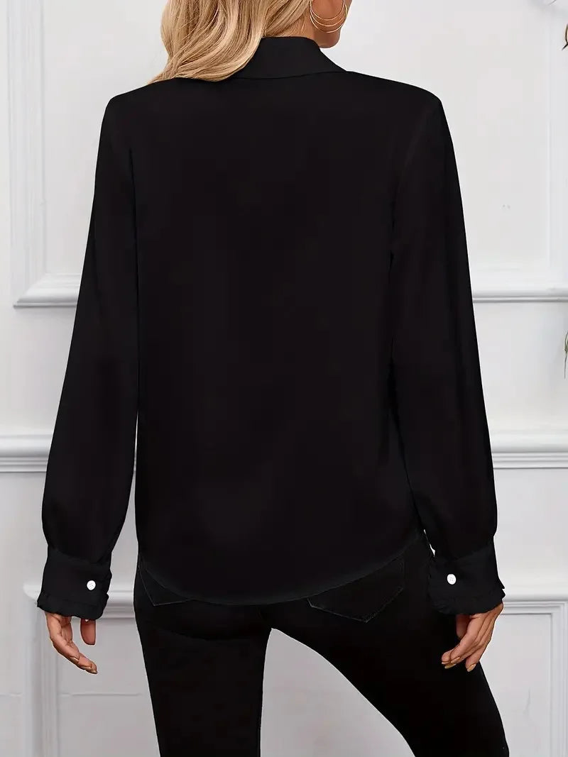 Spring Autumn Shirts Fashion White Ruffled Elegant Blouse Tops Women New Long Sleeve Lapel Woman Shirt Solid Office Ladies Tops.