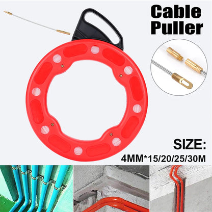 4mm 25/30 Meter Fiberglass Wire Cable Puller Fish Tape Reel Nylon Conduit Ducting Rodder Pulling Guide Device Wire Cable Tool.
