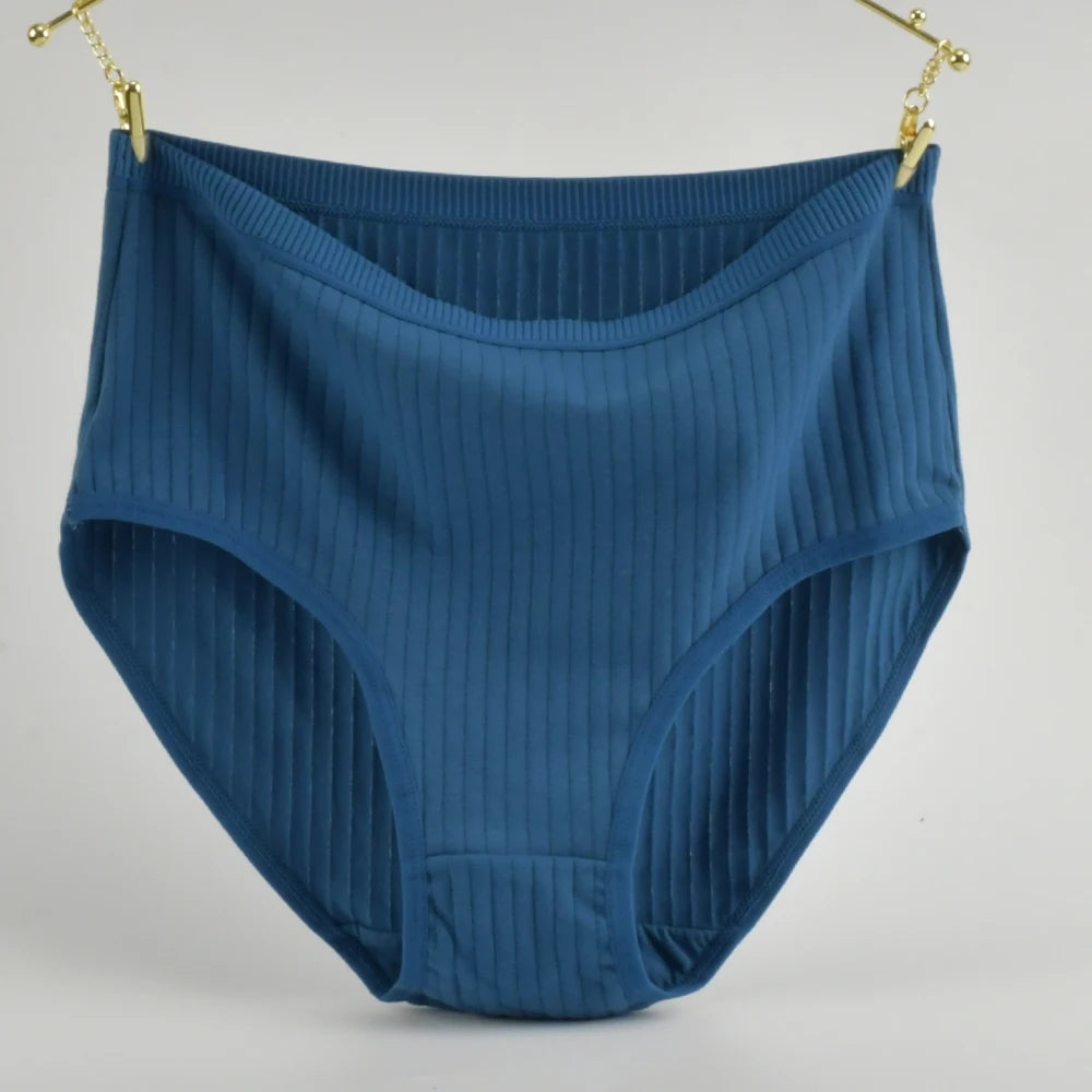1pc Women's Cotton High Waist Panties – Vertical Stripe Plus Size Underwear Breathable Solid Lingerie Shorts Simple Lady Briefs.