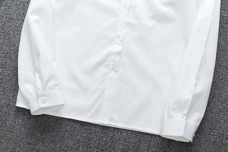 Zoki White Women Shirt Fashion Long Sleeve Casual Turn Down Collar Female Blouse Loose Pocket Button Office Ladies Elegant Tops