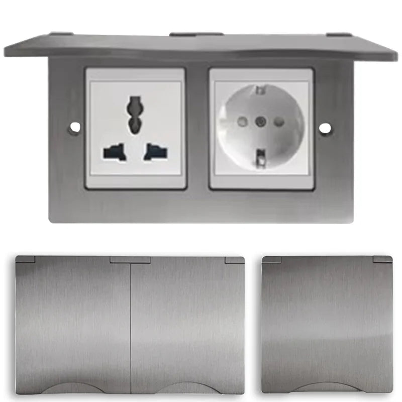 Wandmontage 1 Gang 2 Gang 8 mm Edelstahl-Panel-Buchse 13 A Schalter Computersteckdose Telefonsteckdose Thai US UK EU Frankreich.