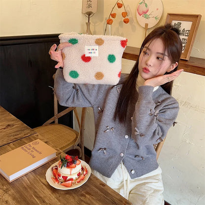 New Colorful Striped Dot Plush Clutch Cosmetic Bag Large Capacity Makeup Pouch Toiletries Bag Travel Outdoor Makeup Storage.