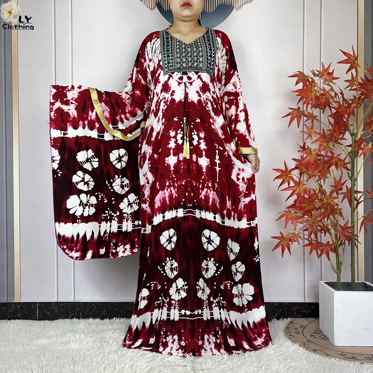 2025 New African Abaya For Women Dress Loose Batwing Sleeve Pockets High-quality Tie-dye Pure Cotton Fabric Women Islam Clothing