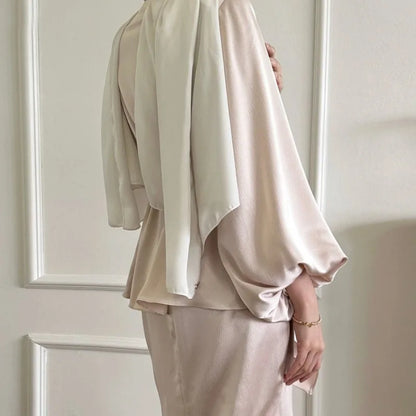 2-teiliges Saudi-Arabien muslimisches Damen-Abaya-Kleid aus Satin für Damen, Islam, Dubai, Urlaub, bescheidene Kleidung, 2024, elegante türkische Robe