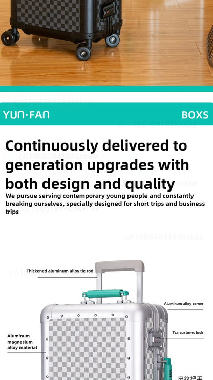 20-Zoll-Koffer aus Vollaluminium-Magnesiumlegierung mit großem Fassungsvermögen, Rollgepäckkoffer, Geschäftsreisekoffer auf Rädern.