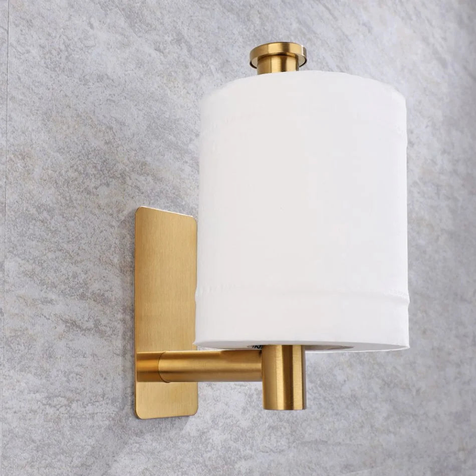 Papierhalter aus Edelstahl, weiß, selbstklebend, Wandhalterung, Ständer, Küche, Badezimmer, Toilettenpapier, Handtuch, Seidenrollenregal, gebürstetes Gold