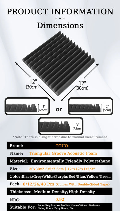 TOUO Panel Soundproofing 6-48 Pack Studio Acoustic Foam Sound Absorbing Foam Panel House Isolation Wall Acoustic Foam Sponge Pad