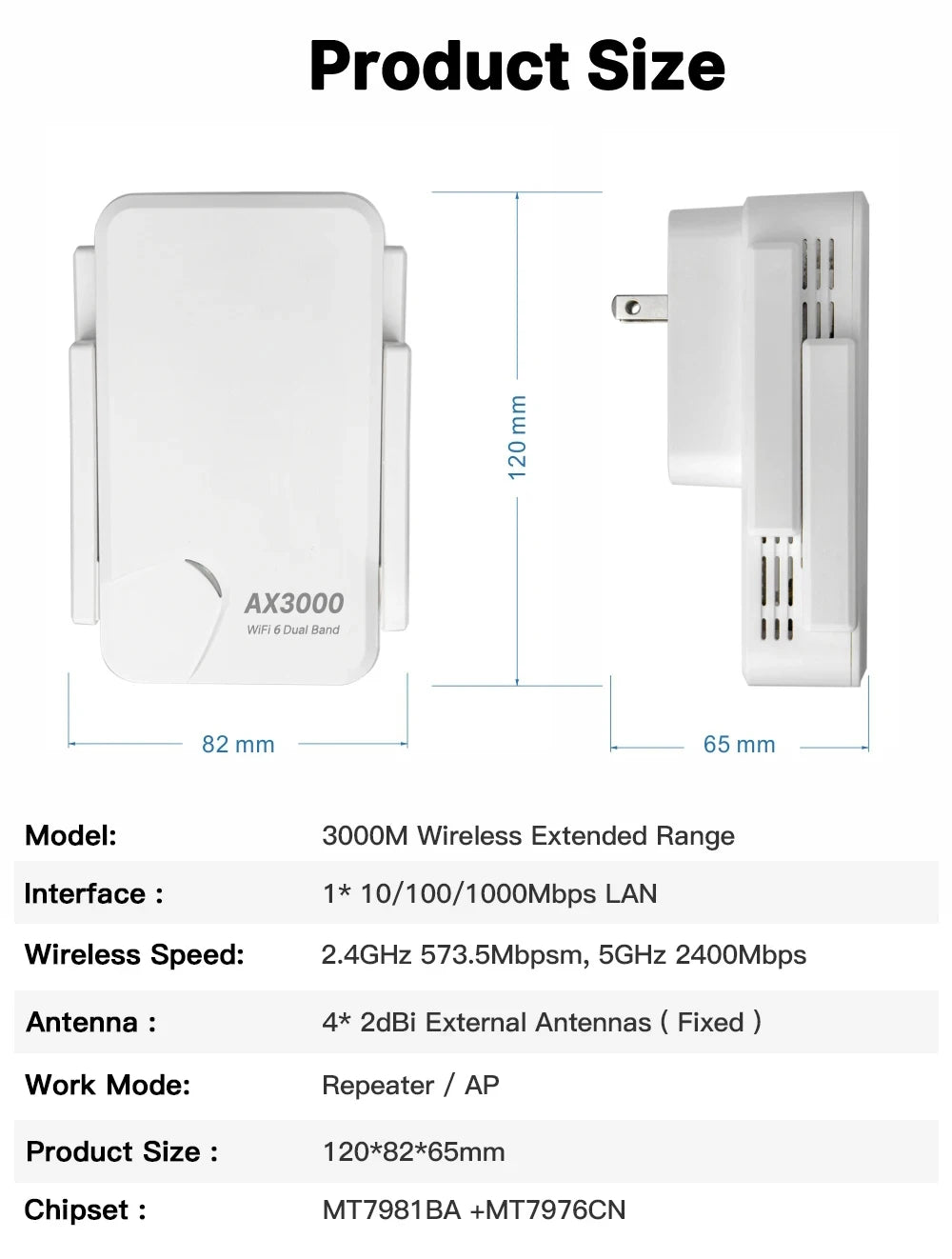 WIFI6 AX3000 Gigabit Wireless Repeater Router Dual Band 2.4/5Ghz Signal Booster 4 High-gain Antenna Long Range Amplifer for Home.