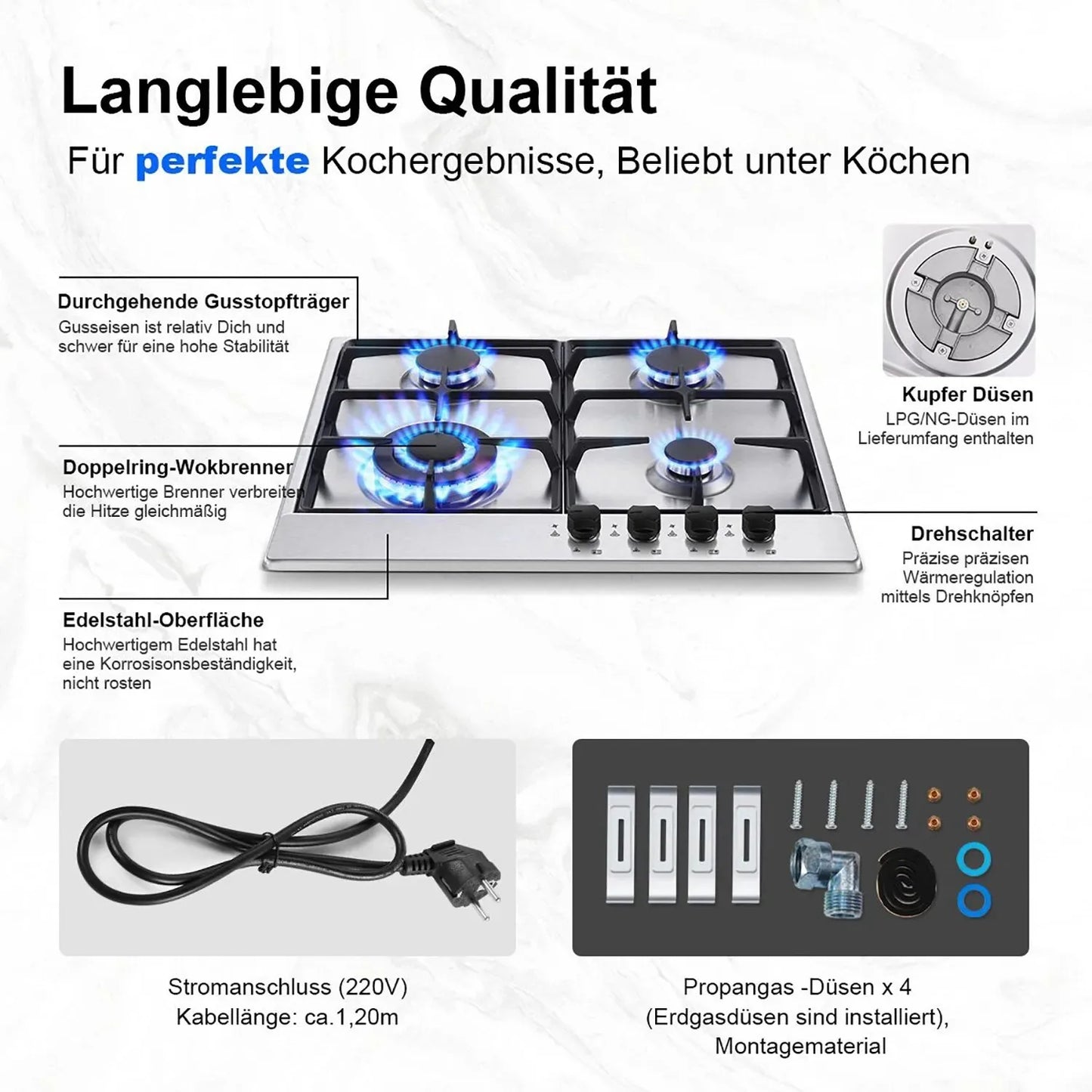 TopStrong 4 Burner Stainless Built-in Stove Natural Gas Propane Gas NG/LPG Gas Hob YYEUGCT-S04.