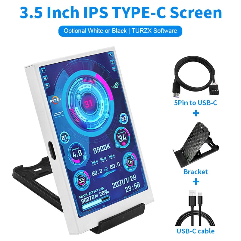 3.5 Inch IPS TYPE-C Secondary Screen DIY Computer Monitor USB-TYPEC Secondary Screen for Windows Built-in Software.