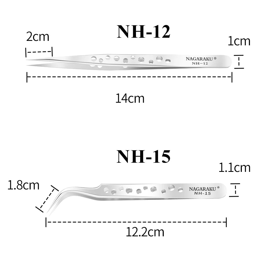NAGARAKU Makeup Eyelashes 2pcs set N-01 N-02  Eyelashes Tweezers NH-12 NH-15  Accurate Lashes ST-12 ST-15  Pincet Stainless.