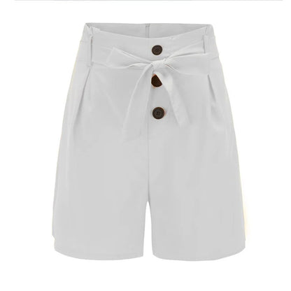Y2K Solid Button Front Shorts Tie Waist Beach Summer High Waist Shorts Women's Clothing.