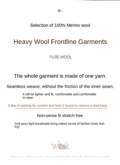 100% Pure Merino Wool Men's Semi High Neck Pullover Solid Color Plus Size Casual Sweater Autumn And Winter Sports Cashmere Top.