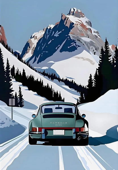 Classic Porsche 911 Alpine Drive Poster Retro Alpine Trip Cartoon Prints Canvas Painting Wall Art Picture Home Living Room Decor.