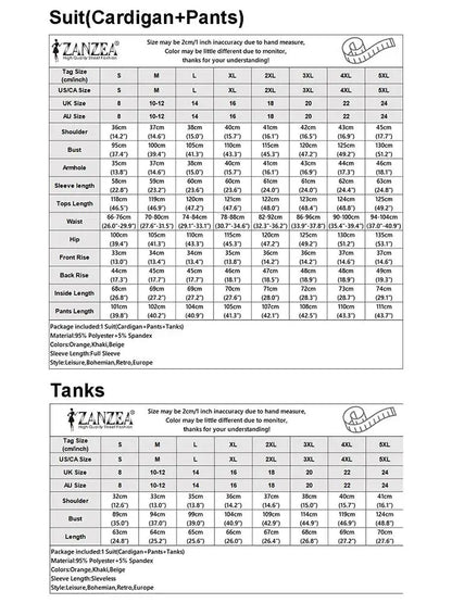 Women Autumn Tracksuits 3pcs Pant Sets ZANZEA Fashion Casual 3-Pieces Sets Solid Tank Tops and Cardigans Wide Leg Trousers Suit.