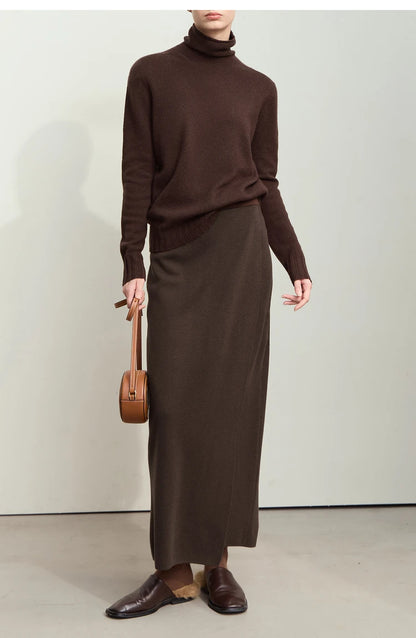 AMII Minimalist Elegant Basics Knitted Skirts for Women 2024 Winter New Elastic Waist Straight Lady Commuter Long Skirt 12443250