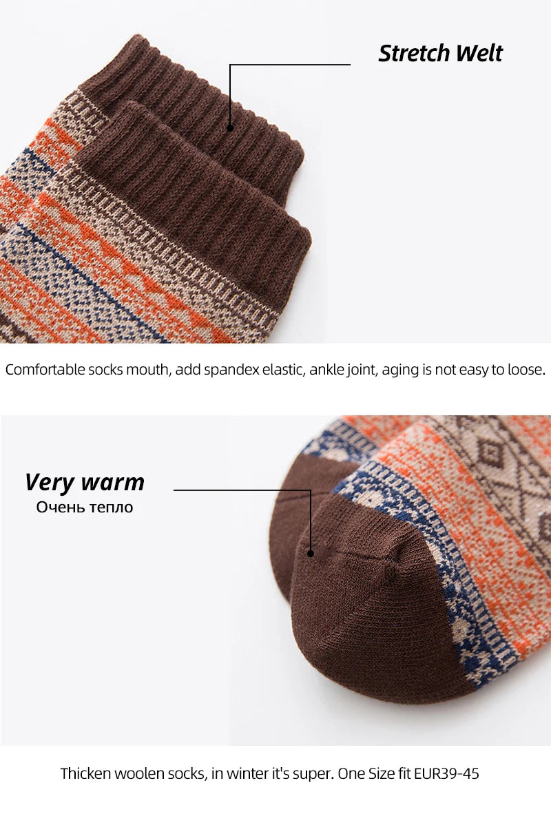 HSS Brand 5 Pairs Winter Men's Socks Thicken Sheep's Wool Socks Warm Men Retro Style Colorful Fashion Man Socks For Snow boots.