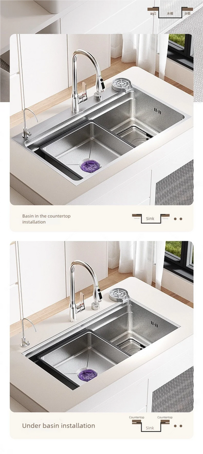Household Rust Proof 304 Stainless Steel Kitchen Sink Handcrafted Thickened Undermount Wash Vegetable Basin Large Single Slot