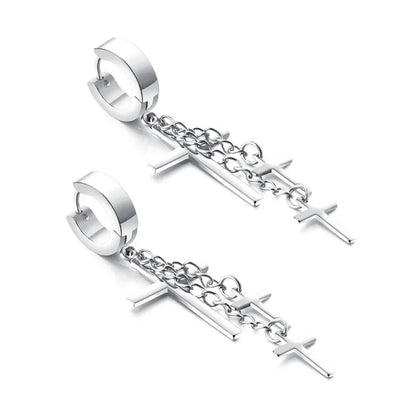 New 2PCS Men's Knights Simple Cross Stud Earrings Templar Knight Ear Studs Stainless Steel Crucifix Male Jewelry Gifts.