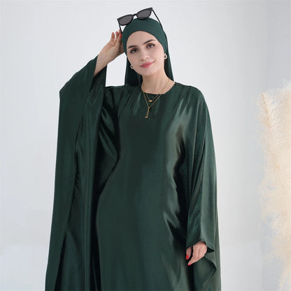 Eid Batwing Satin Shimmer Soft Crepe Abaya Dubai Luxury 2024 Islam Muslim Maxi Kaftan Dress Kebaya Abayas For Women Vestidos.