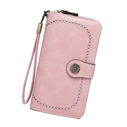 Fashionable new hollow out coin purse for women's oily leather phone bag, long zipper handbag,coin bag Triple fold ladies wallet